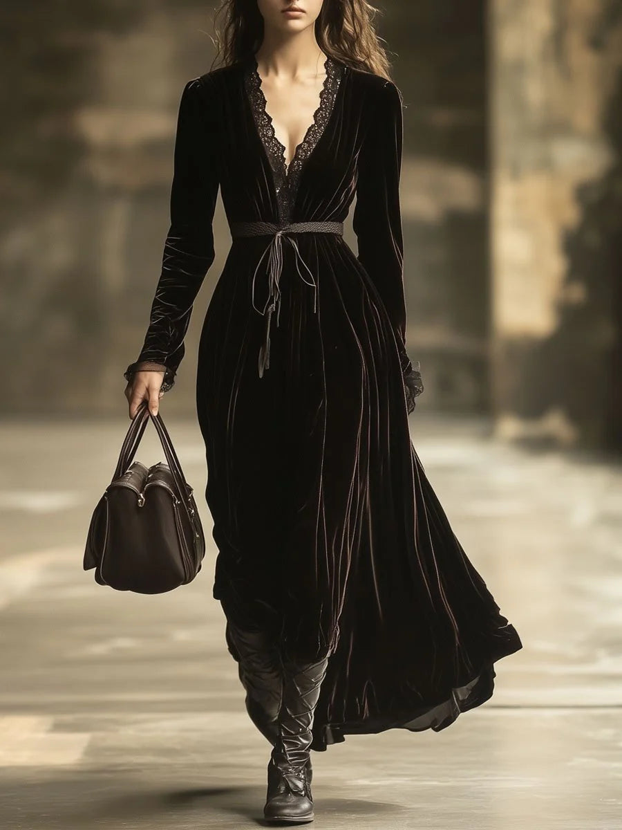 Cathleen™ Lace Panel V-Neck Maxi Dress