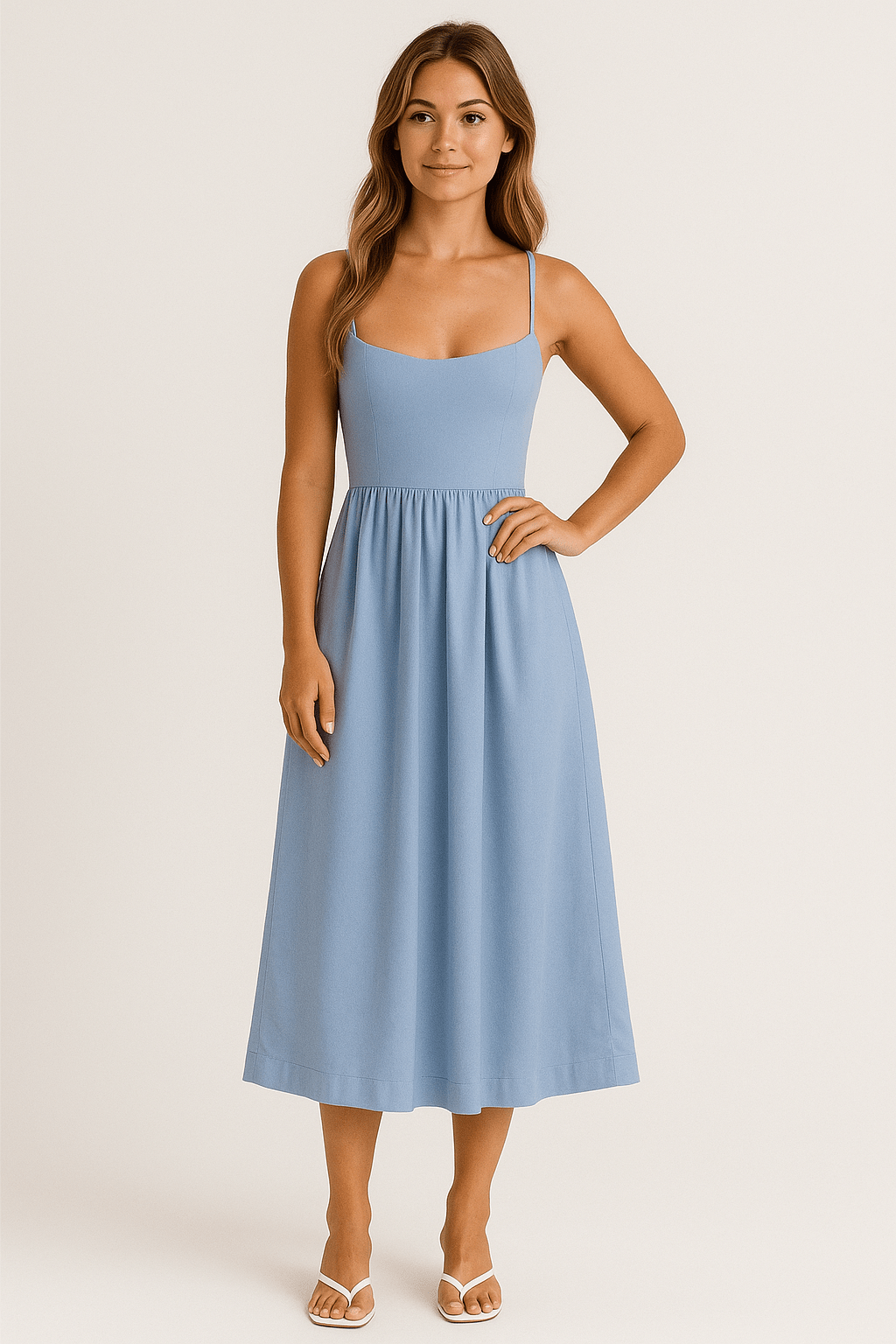 Niamh – Classic A-Line Midi Dress with Soft Pleats & Defined Waist