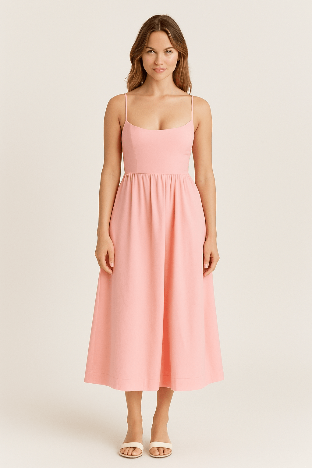 Niamh – Classic A-Line Midi Dress with Soft Pleats & Defined Waist