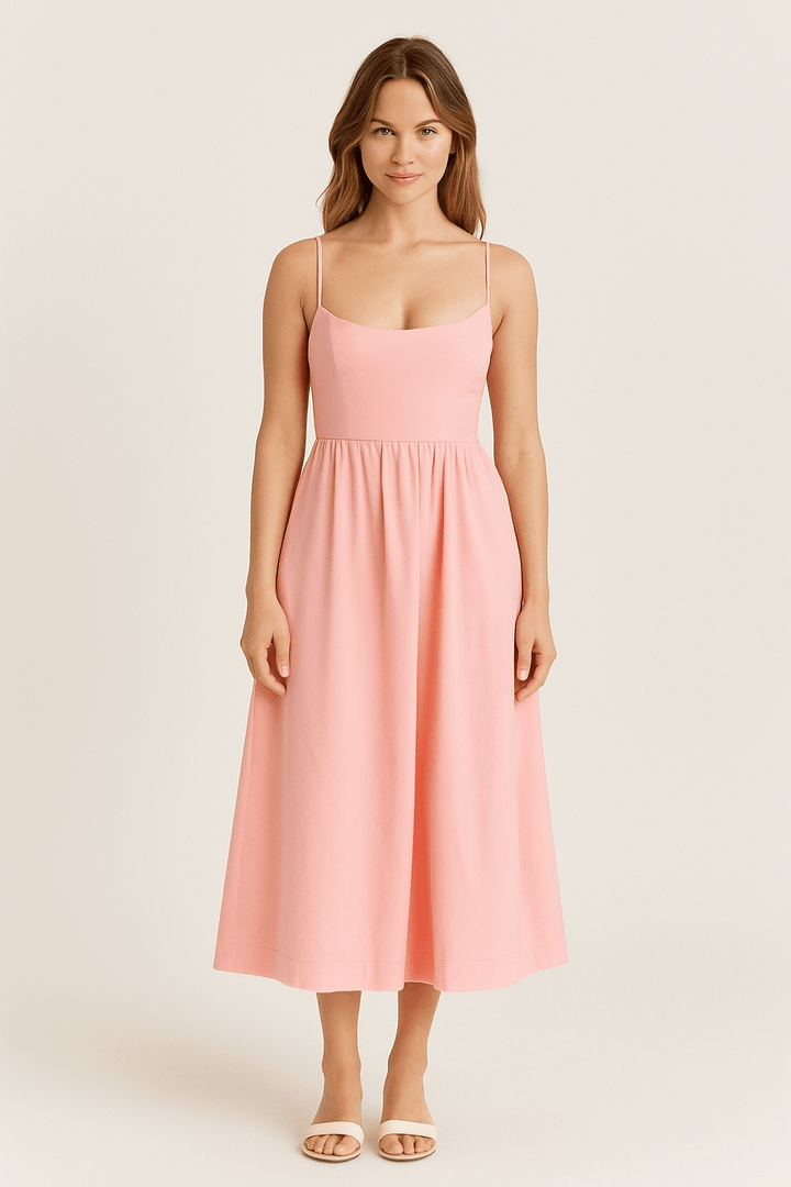 Niamh – Classic A-Line Midi Dress with Soft Pleats & Defined Waist