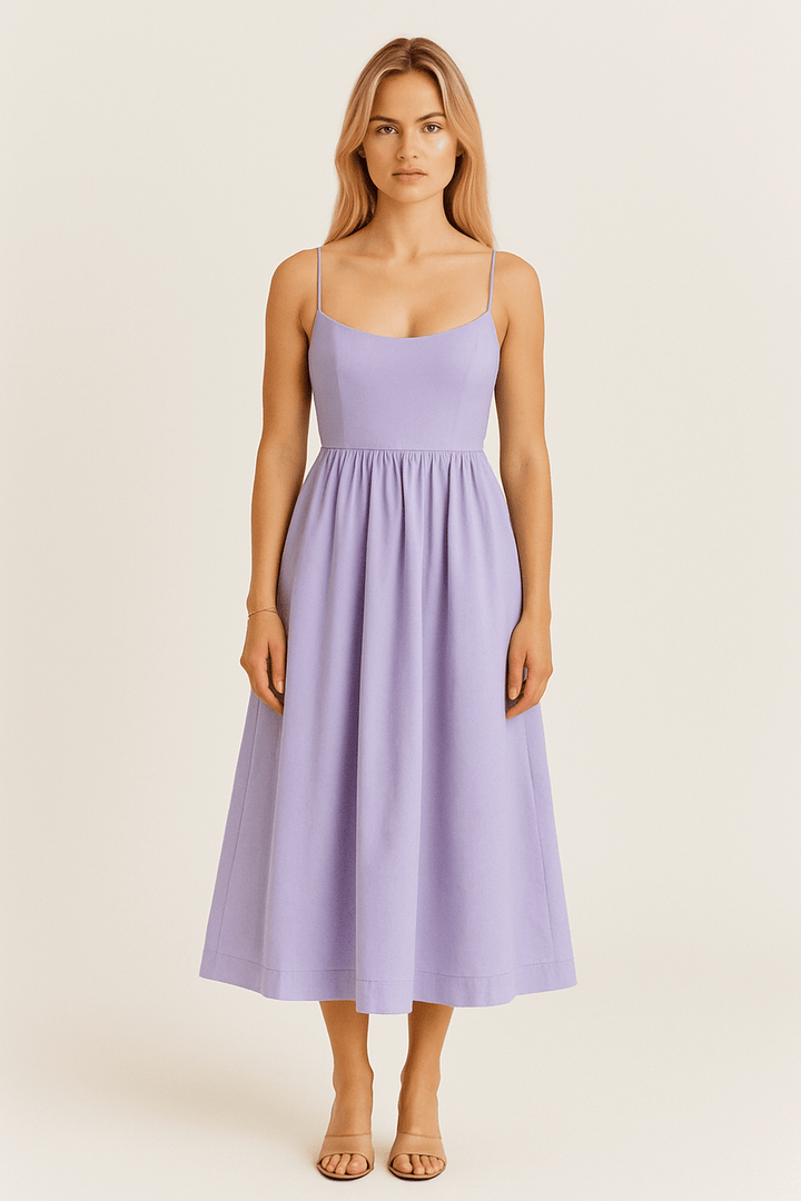 Niamh – Classic A-Line Midi Dress with Soft Pleats & Defined Waist