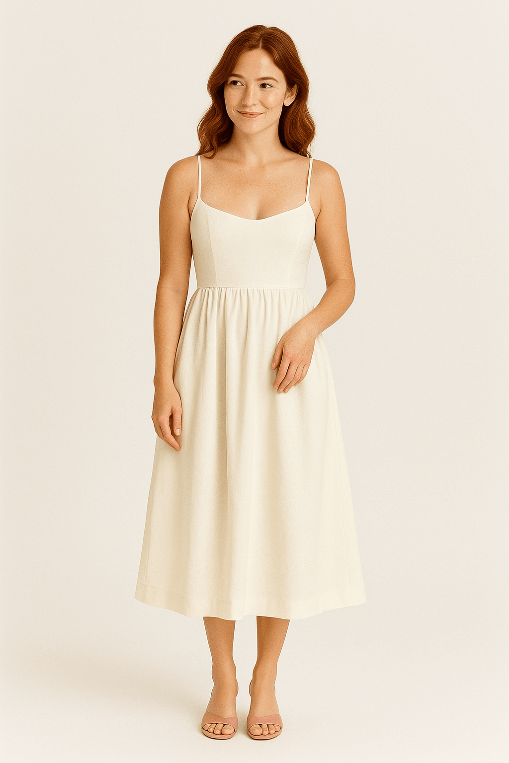 Niamh – Classic A-Line Midi Dress with Soft Pleats & Defined Waist
