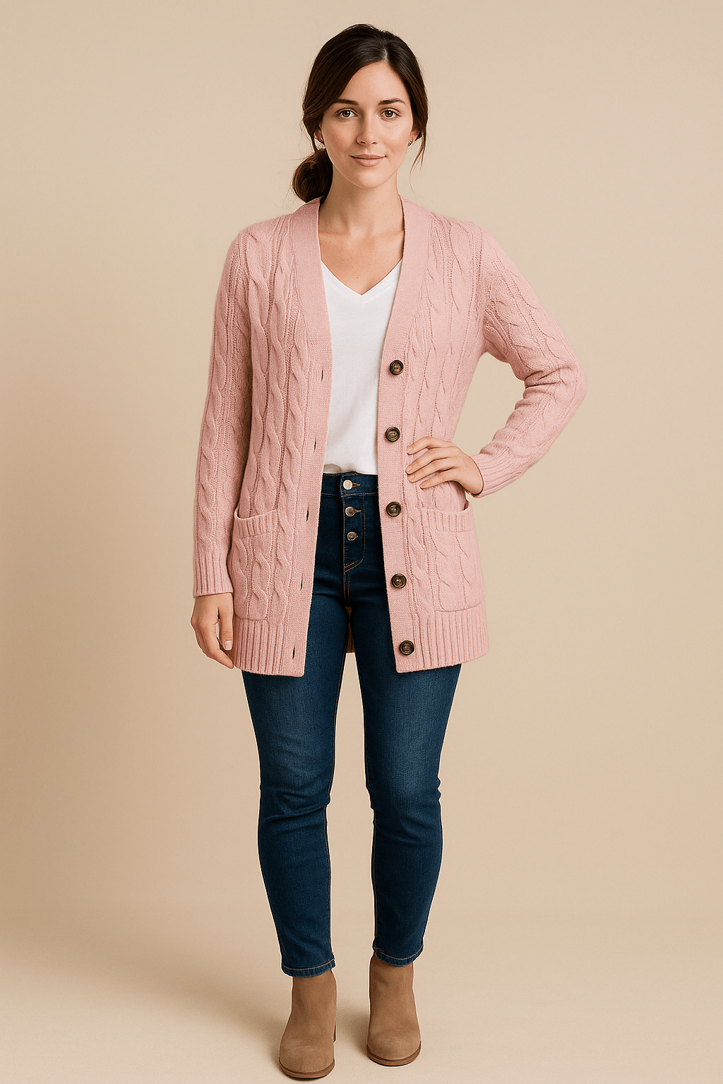Ailani – Women’s Chunky Cable Knit Wool Blend Cardigan with Button Front