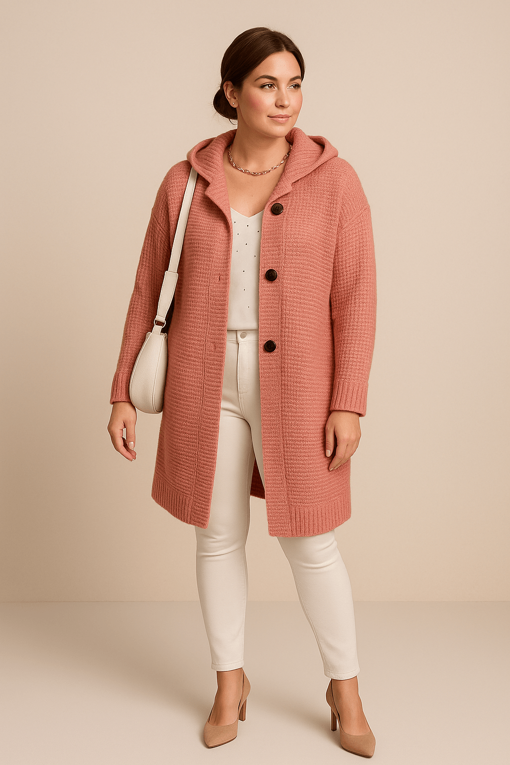 Astrid – Women’s Hooded Longline Ribbed Knit Cardigan with Button Front