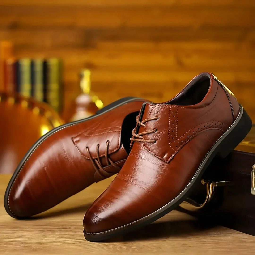 Dylan Men’s Leather Oxford Shoes – Classic Lace-Up – Formal Brogue Detailing