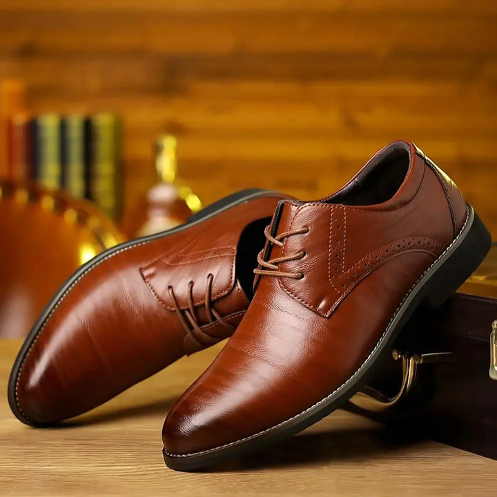 Dylan Men’s Leather Oxford Shoes – Classic Lace-Up – Formal Brogue Detailing