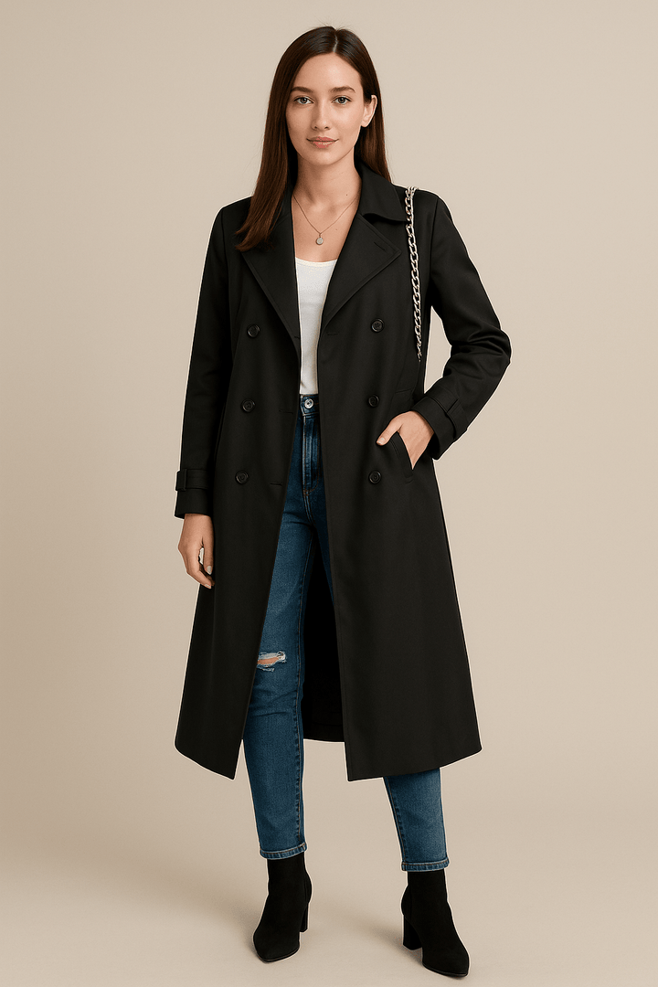 Isha – Women’s Relaxed Double-Breasted Trench Coat with Belted Waist