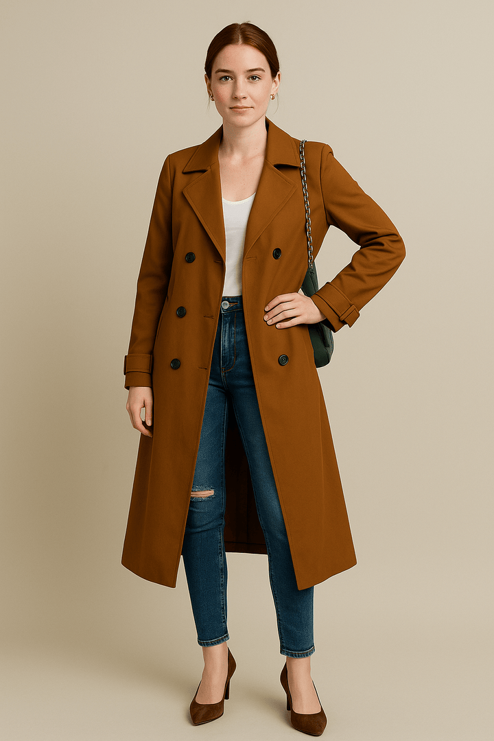 Isha – Women’s Relaxed Double-Breasted Trench Coat with Belted Waist