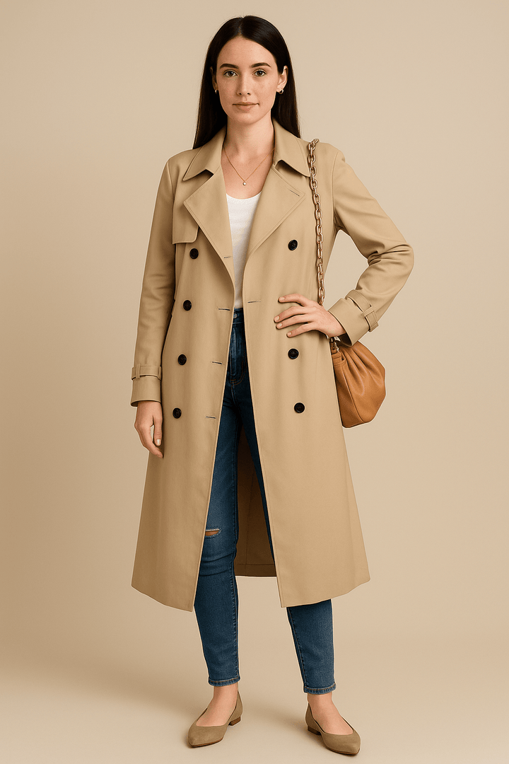 Isha – Women’s Relaxed Double-Breasted Trench Coat with Belted Waist