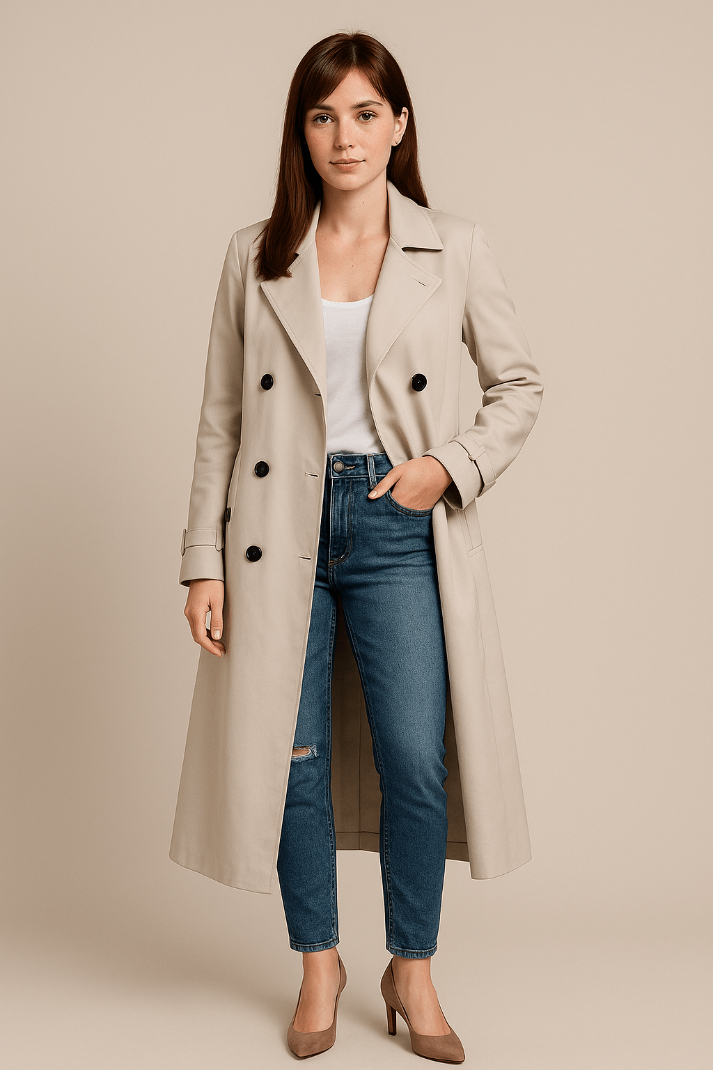 Isha – Women’s Relaxed Double-Breasted Trench Coat with Belted Waist