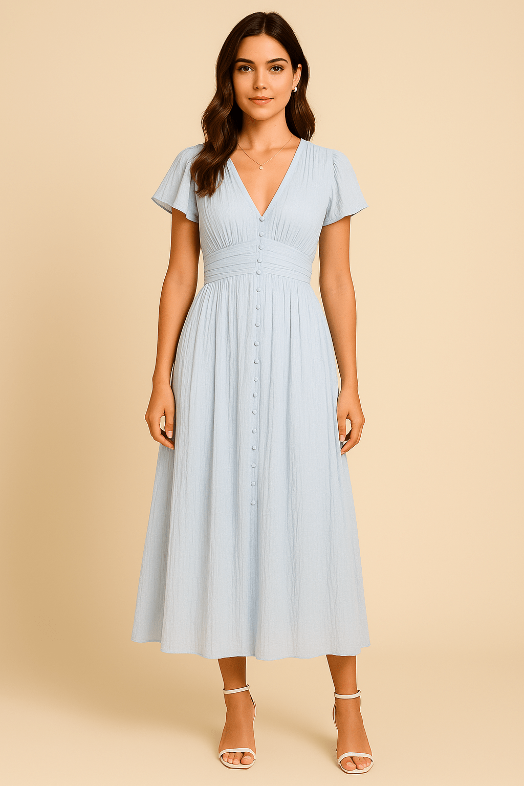 Jenny Womens Flowy Maxi Dress With Button Front And Long Sleeves