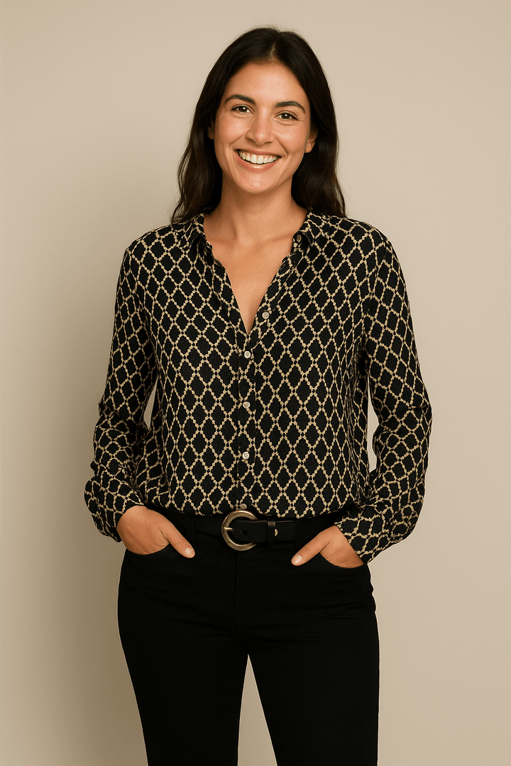 Jess V-Neck Blouse – Timeless Patterned Elegance