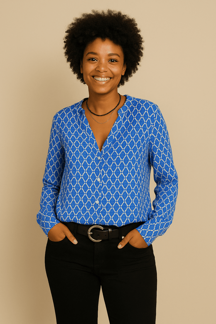 Jess V-Neck Blouse – Timeless Patterned Elegance