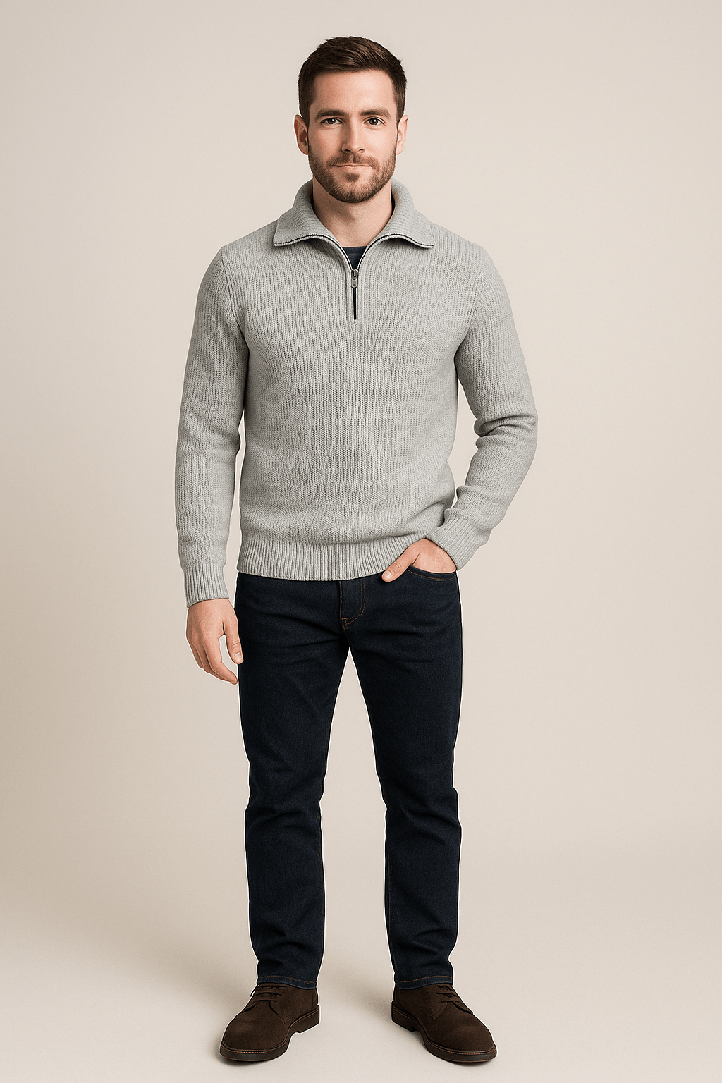 Kenneth – Men’s Textured Knit Half-Zip Sweater with High Collar