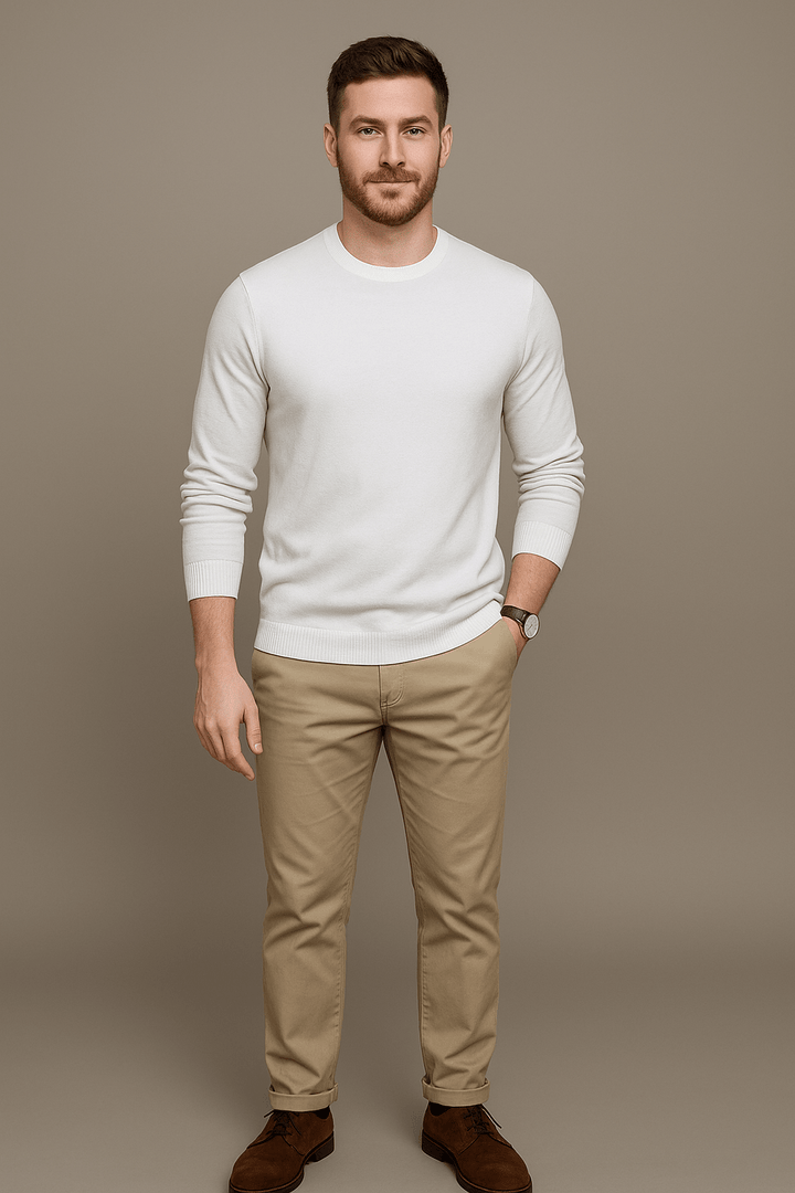 Leo – Men’s Slim Fit Cotton Blend Crew Neck Sweater with Ribbed Trim