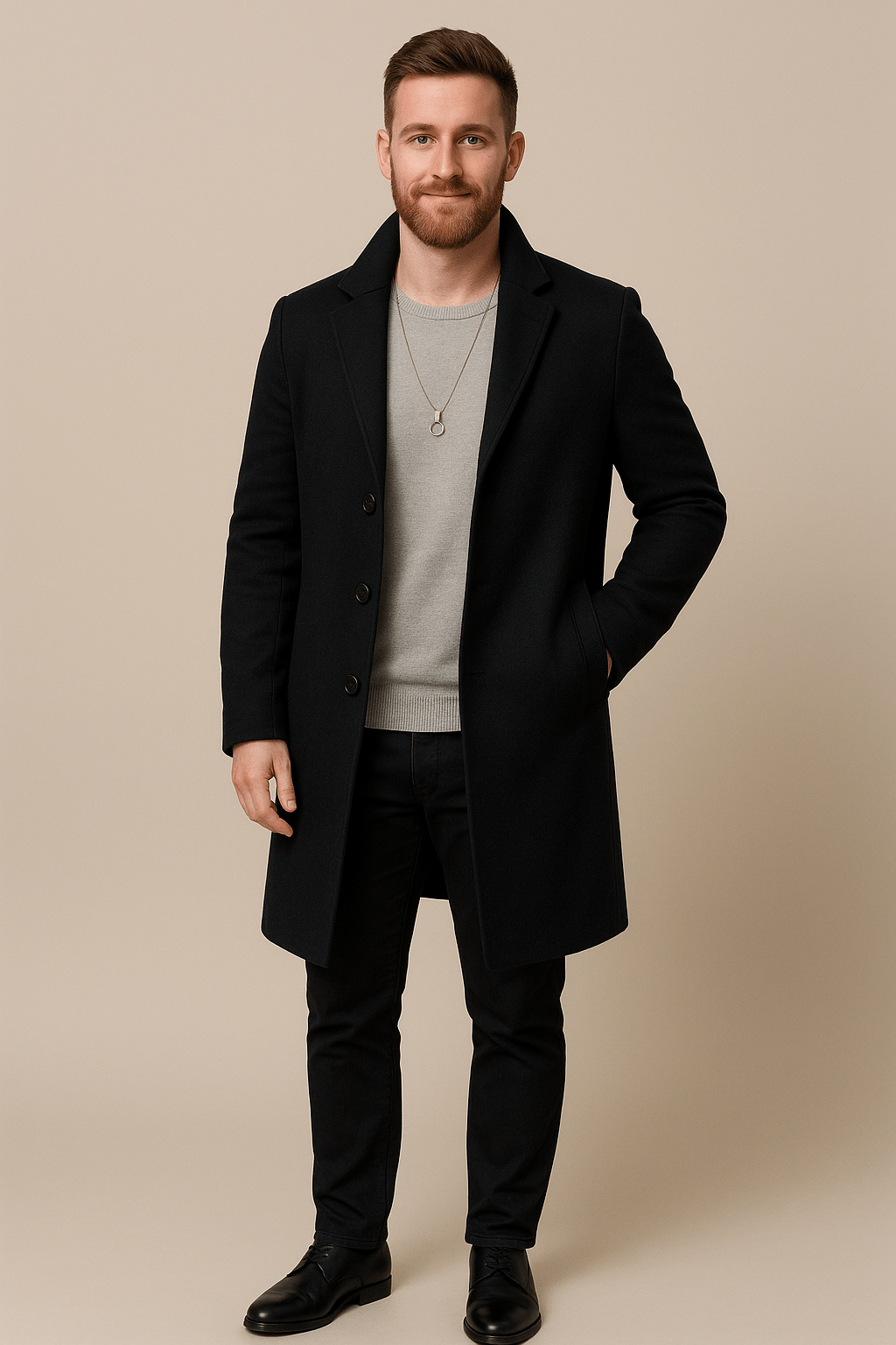 Magnus – Men’s Full-Length Tailored Trench Coat with Lapel Collar