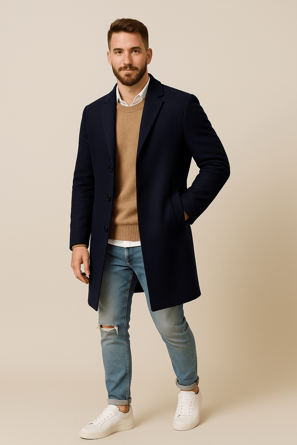 Magnus – Men’s Full-Length Tailored Trench Coat with Lapel Collar
