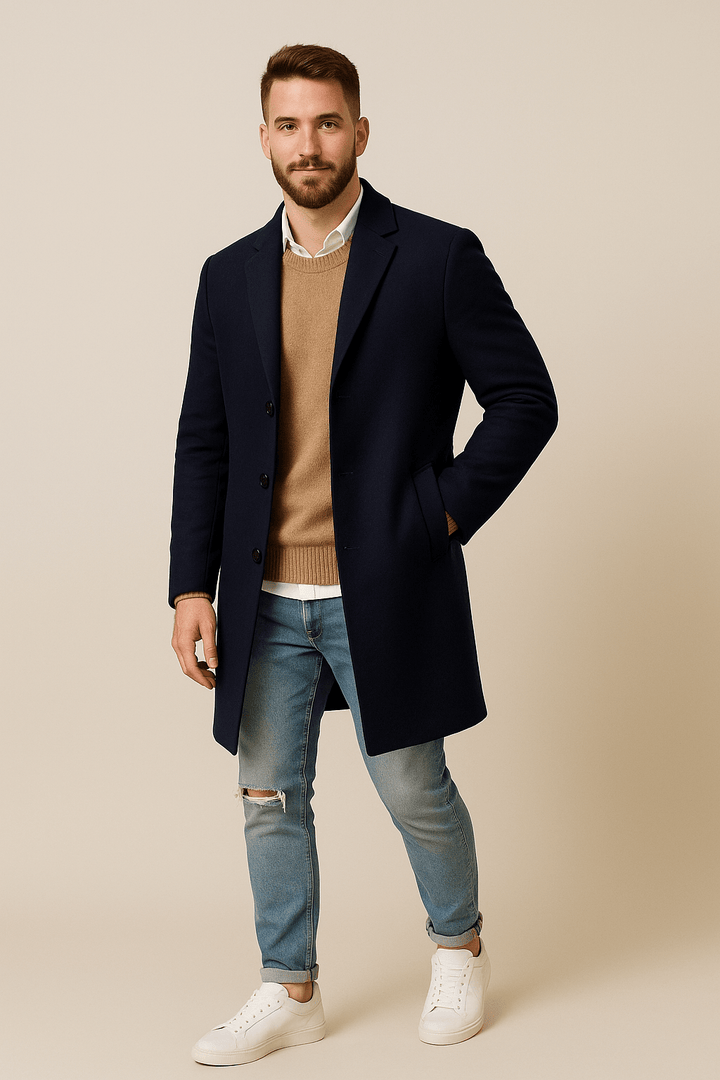 Magnus – Men’s Full-Length Tailored Trench Coat with Lapel Collar