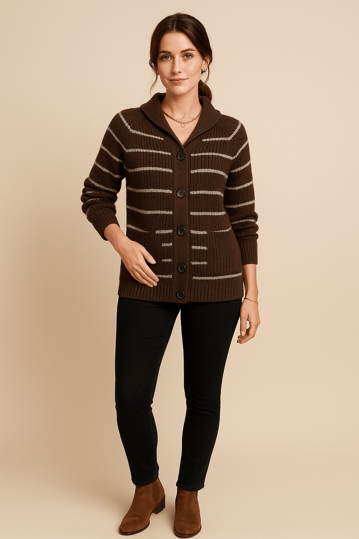 Maja – Women’s Striped Knit Hooded Cardigan with Button Front