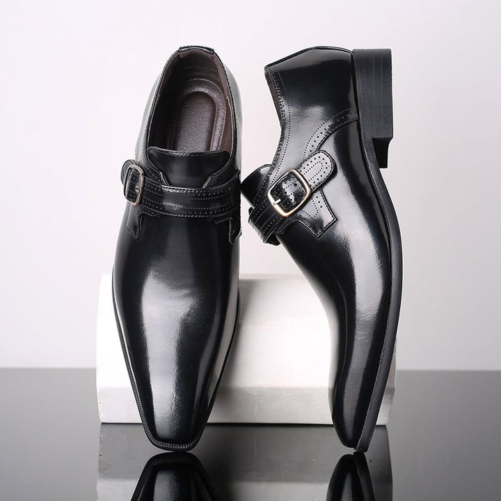 Mateo – Men’s Patent Monk Strap Shoes – Elegant Almond Toe, Padded Insoles