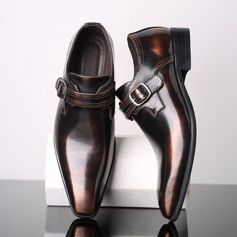 Mateo – Men’s Patent Monk Strap Shoes – Elegant Almond Toe, Padded Insoles