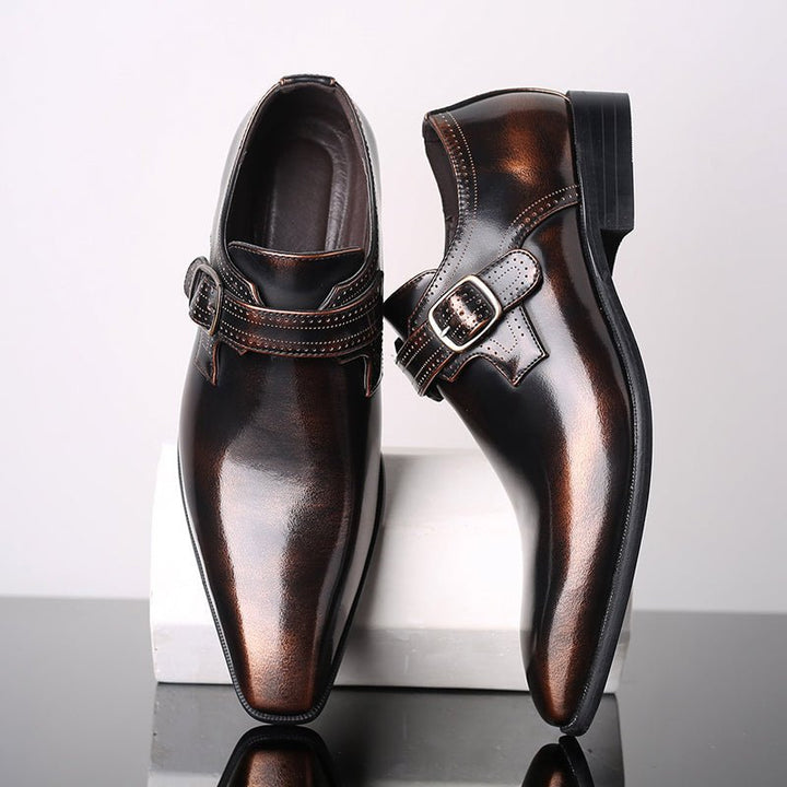 Mateo – Men’s Patent Monk Strap Shoes – Elegant Almond Toe, Padded Insoles