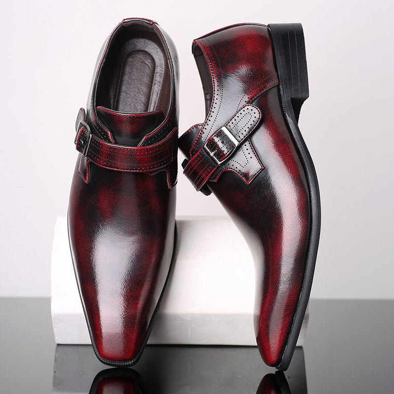 Mateo – Men’s Patent Monk Strap Shoes – Elegant Almond Toe, Padded Insoles