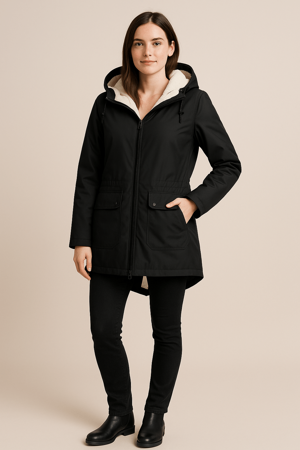 Meera – Women’s Waterproof Fleece-Lined Hooded Trench Coat with Tailored Fit