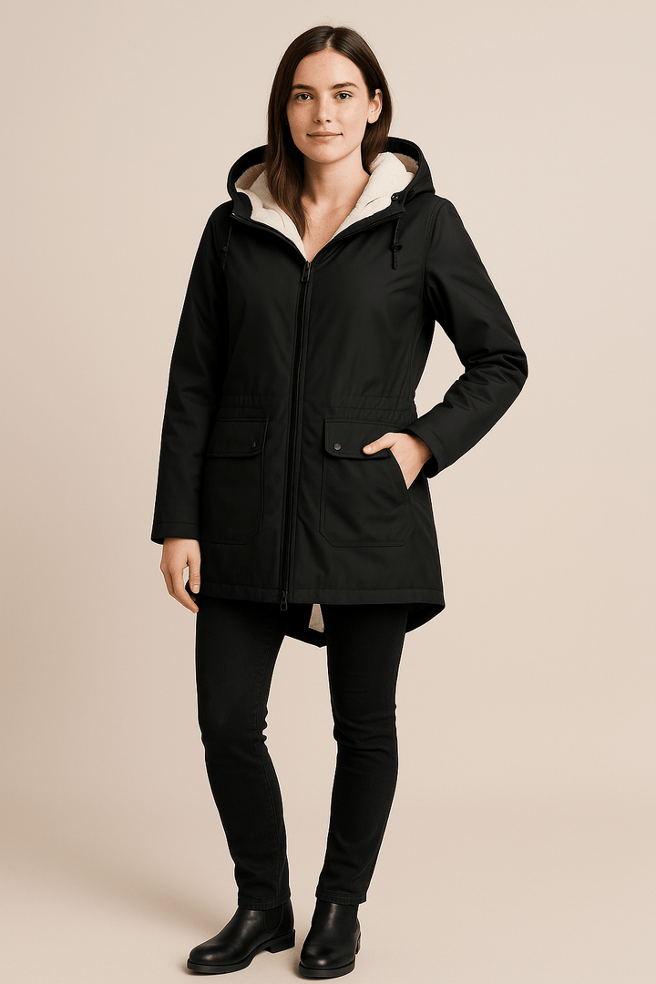 Meera – Women’s Waterproof Fleece-Lined Hooded Trench Coat with Tailored Fit