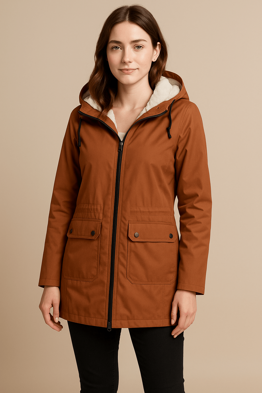 Meera – Women’s Waterproof Fleece-Lined Hooded Trench Coat with Tailored Fit