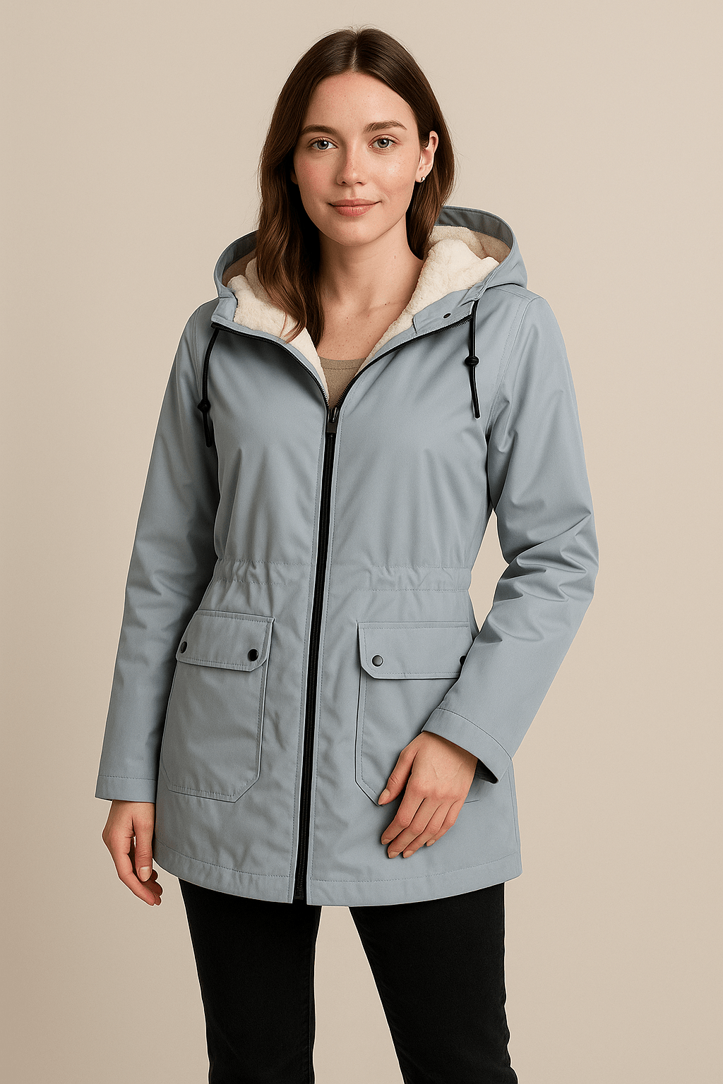 Meera – Women’s Waterproof Fleece-Lined Hooded Trench Coat with Tailored Fit
