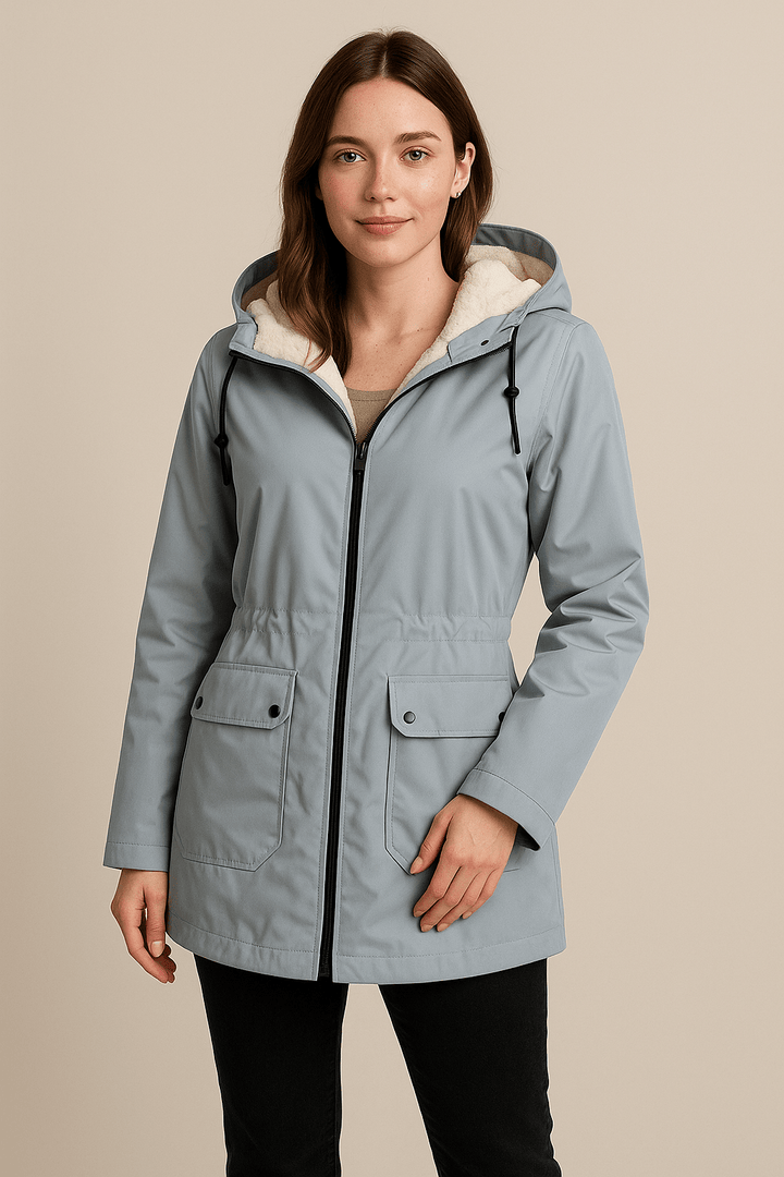 Meera – Women’s Waterproof Fleece-Lined Hooded Trench Coat with Tailored Fit