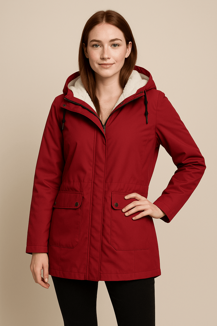 Meera – Women’s Waterproof Fleece-Lined Hooded Trench Coat with Tailored Fit