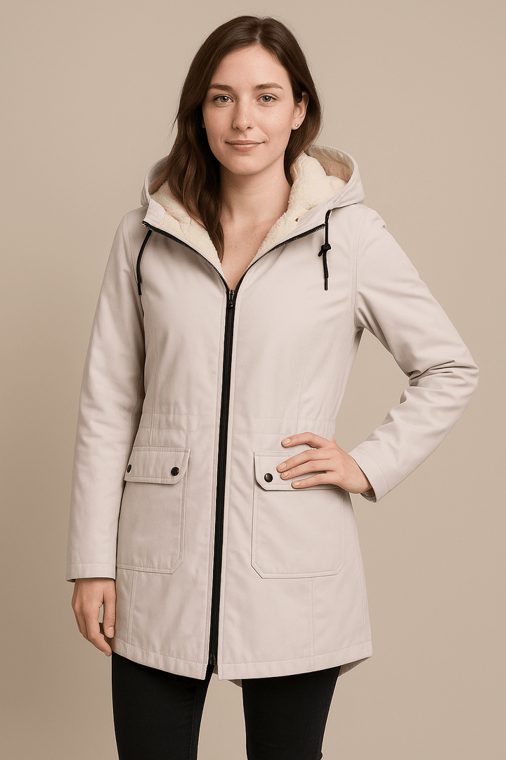 Meera – Women’s Waterproof Fleece-Lined Hooded Trench Coat with Tailored Fit