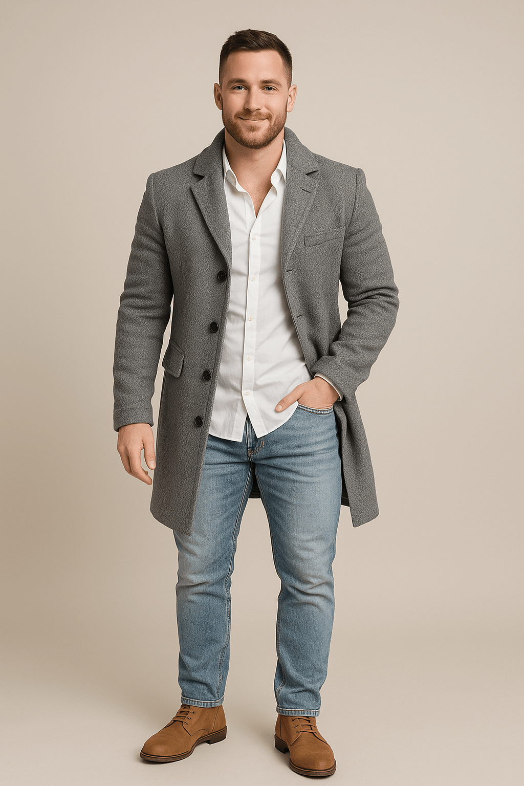 Morten – Men’s Plaid Trench Coat with Belted Waist & Double-Breasted Fit