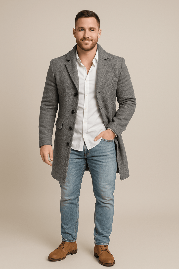 Morten – Men’s Plaid Trench Coat with Belted Waist & Double-Breasted Fit