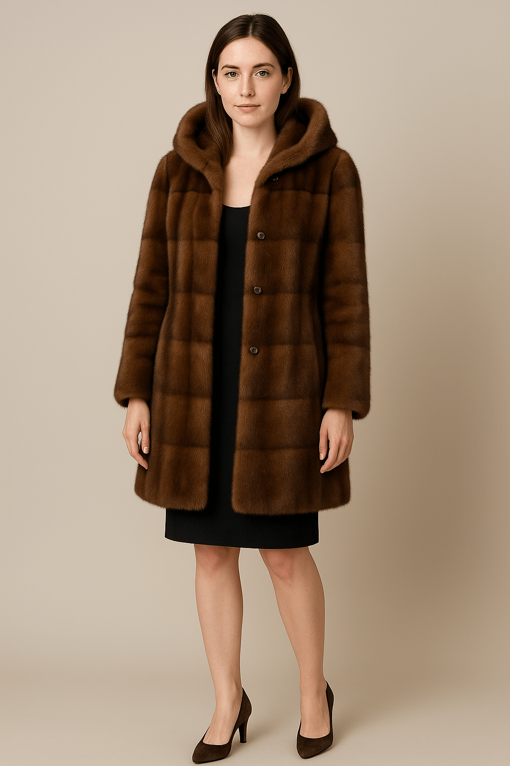 Morven – Women’s Faux Fur Hooded Trench Coat Relaxed Mid-Thigh Fit