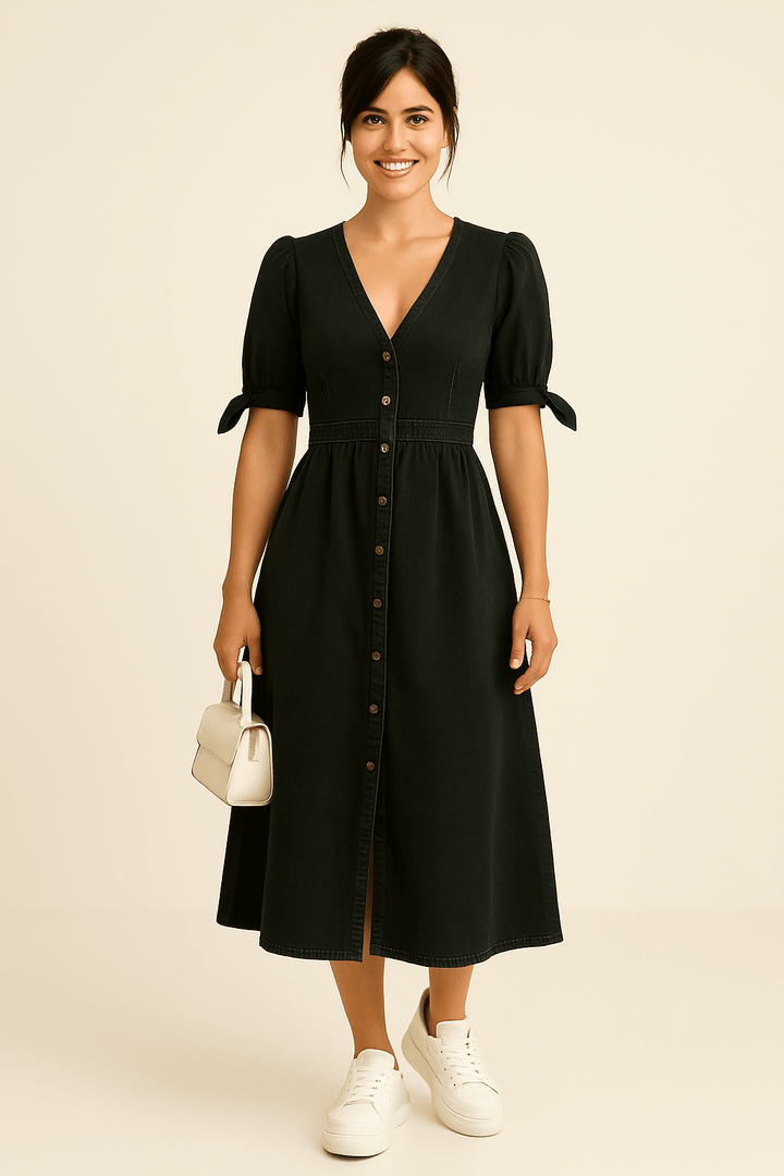 Niamh Maxi Dress – Denim Elegance, Soft Stretch, Urban Grace
