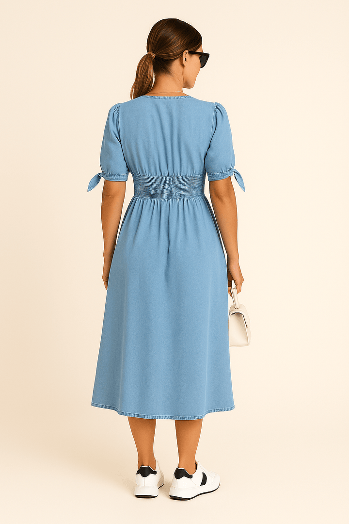 Niamh Maxi Dress – Denim Elegance, Soft Stretch, Urban Grace