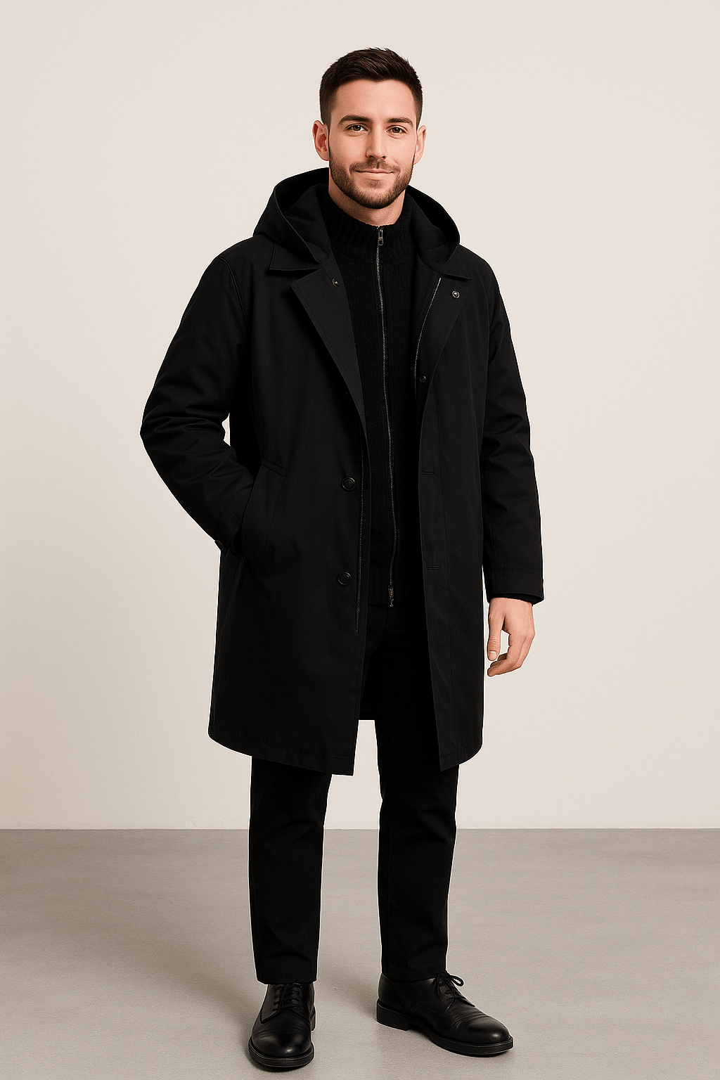 Nikolai – Men’s Tailored Wool Blend Double-Breasted Trench Coat