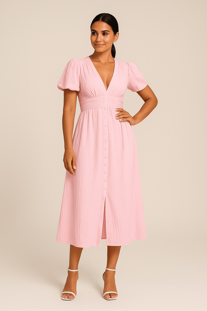 Jenny Womens Flowy Maxi Dress With Button Front And Long Sleeves