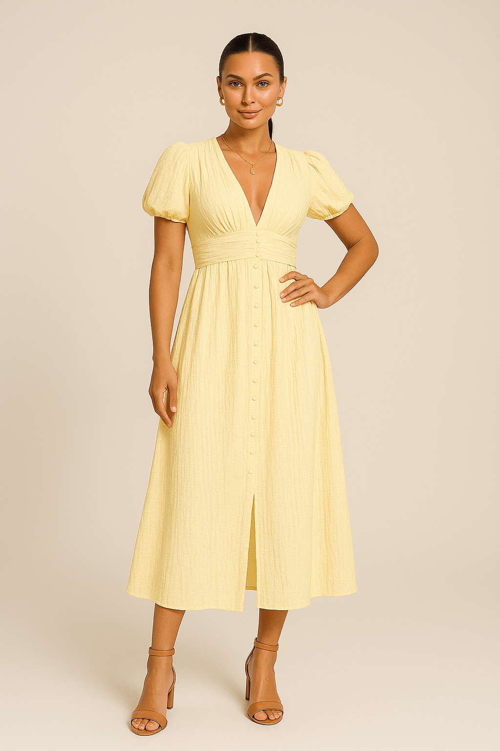 Jenny Womens Flowy Maxi Dress With Button Front And Long Sleeves