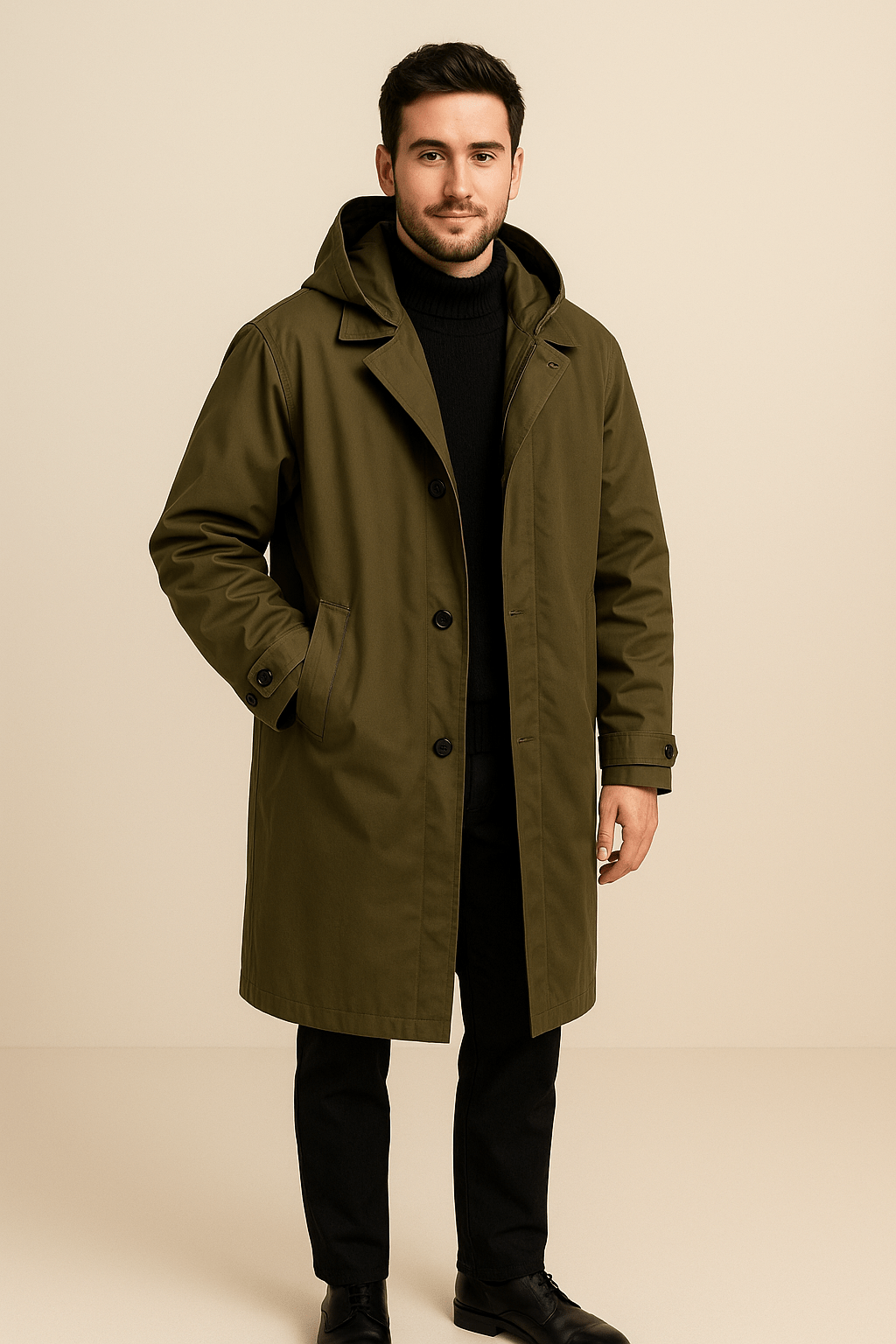 Nikolai – Men’s Tailored Wool Blend Double-Breasted Trench Coat