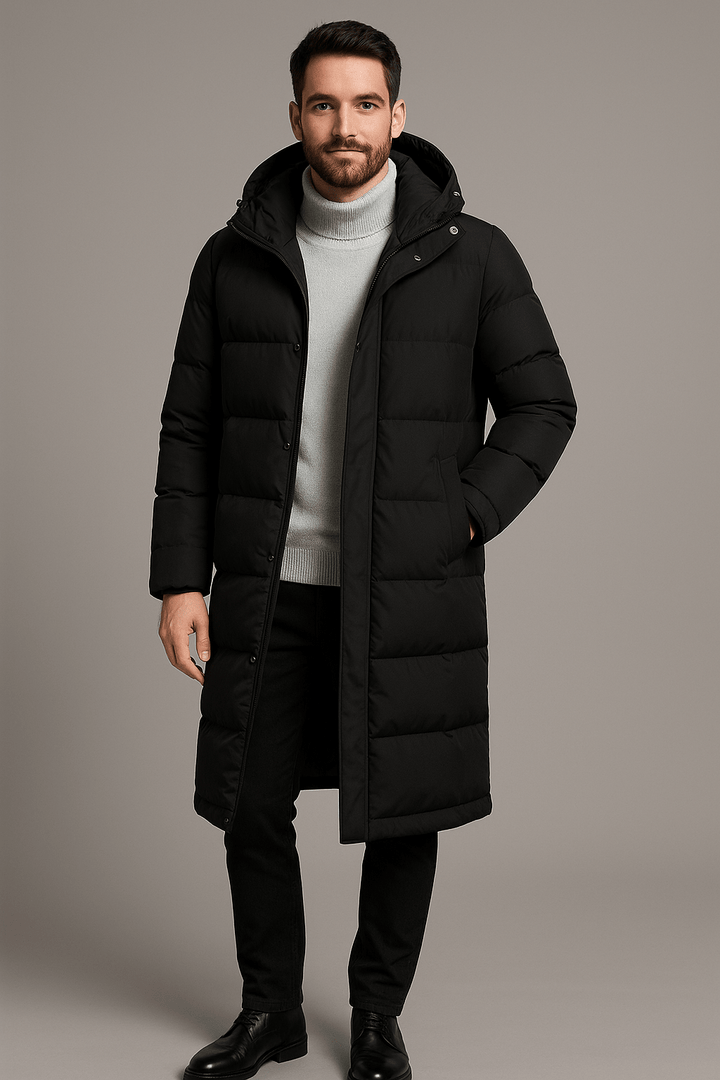 Noah – Men’s Heavy Insulated Hooded Trench Coat with Relaxed Fit